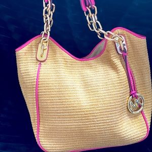 MK Hot Pink Straw Bag